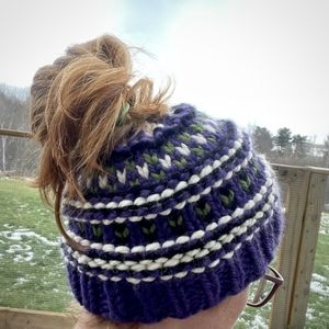 New, Hand-Knitted, Hair Hole, Hat